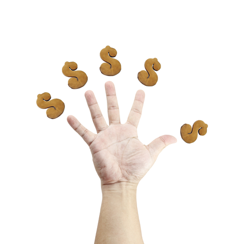 open hand with dollar signs at the finger tips