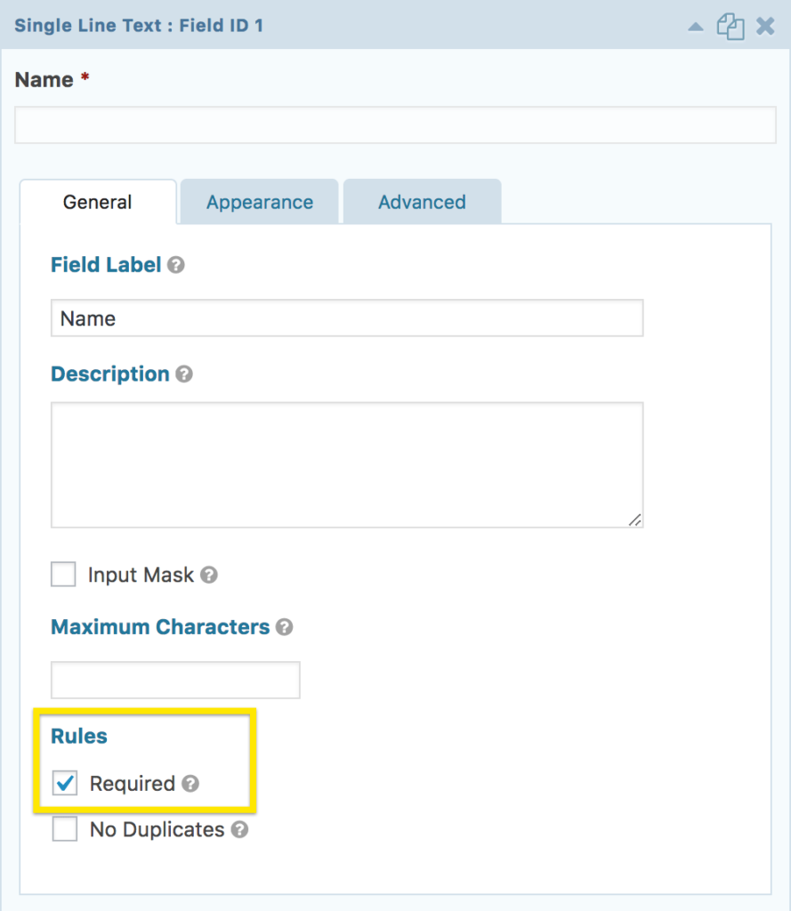 The Gravity Forms field setting to make a field required is found under the Rules section of the field