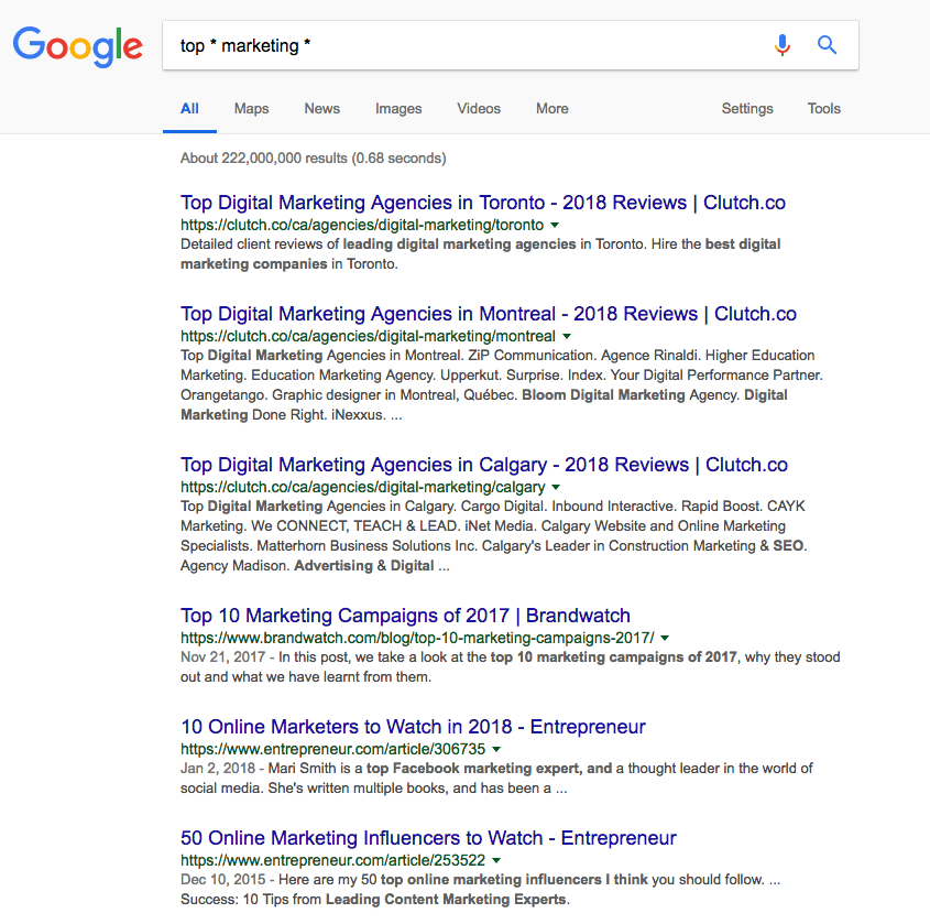 Here's how to use the wildcard google search operator.