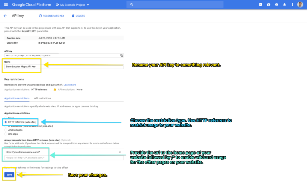 Google Maps API Key Settings