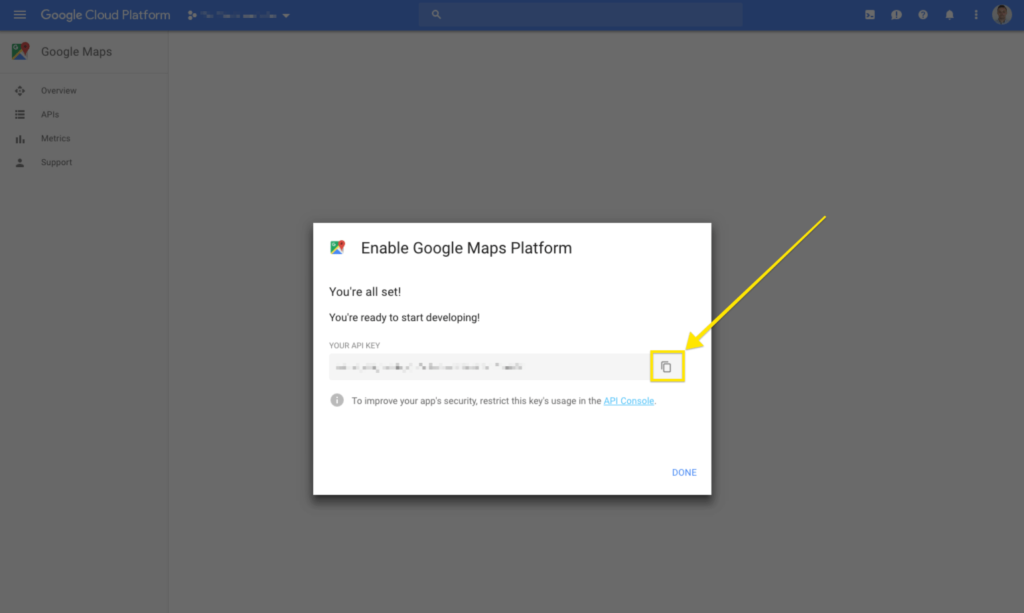 Button to Copy Google Maps API Key